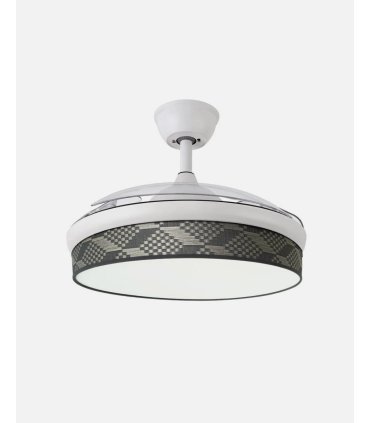 Ventilador Moda 108 cm blanco/tetris gris con aspas retráctiles
