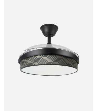 Ventilador Moda 108 cm negro/tetris gris con aspas retráctiles