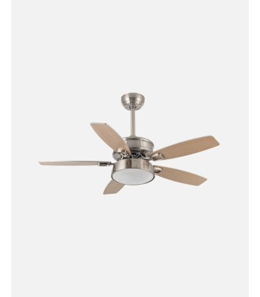 Ventilador DC Braw LED 30W níquel con aspas reversibles plata/haya