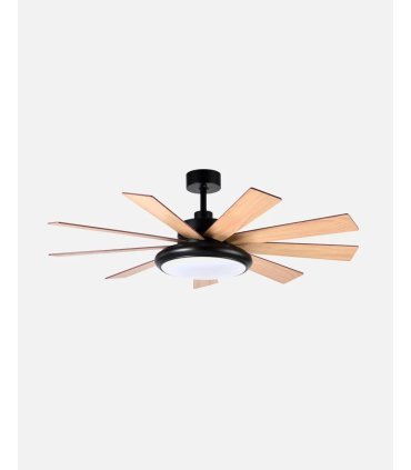 Ventilador DC Pireo negro con 9 aspas reversibles roble/haya